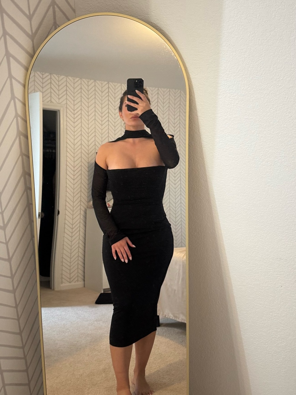 House of CB Black One-Shoulder Choker Midi Dress